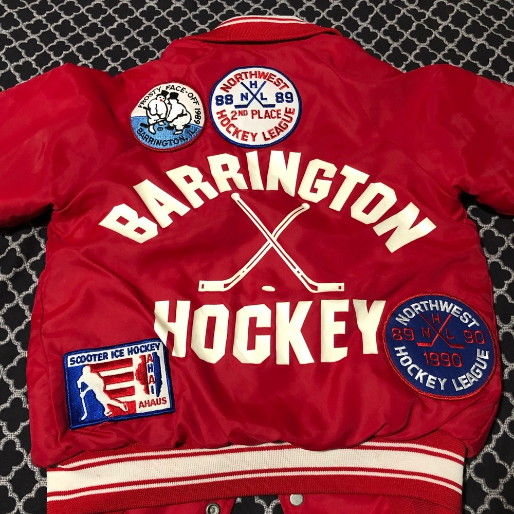 Hartwell VTG Barrington Varsity Jacket Red Long Sleeve Patches USA 10-12 Hockey